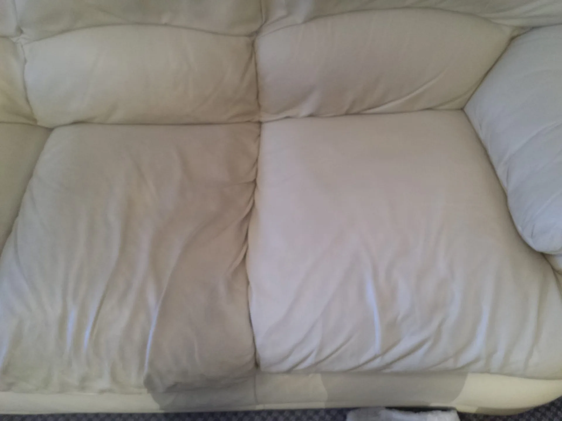 Cream leather sofa before and after professional upholstery cleaning