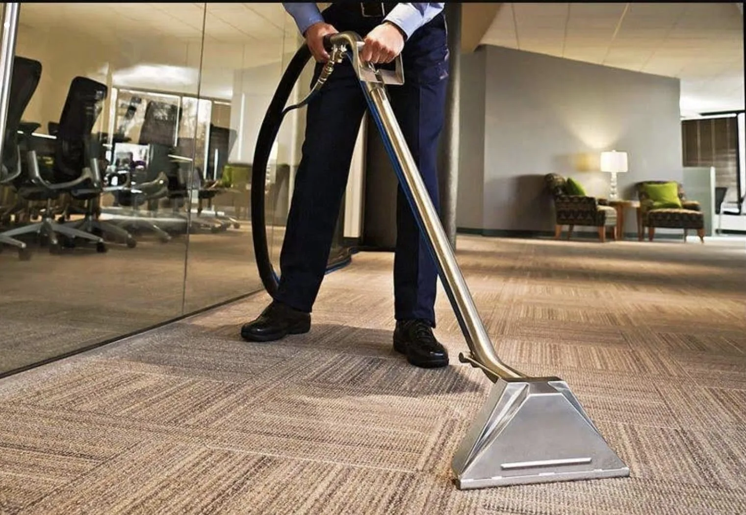 Professional carpet steam cleaning in modern office