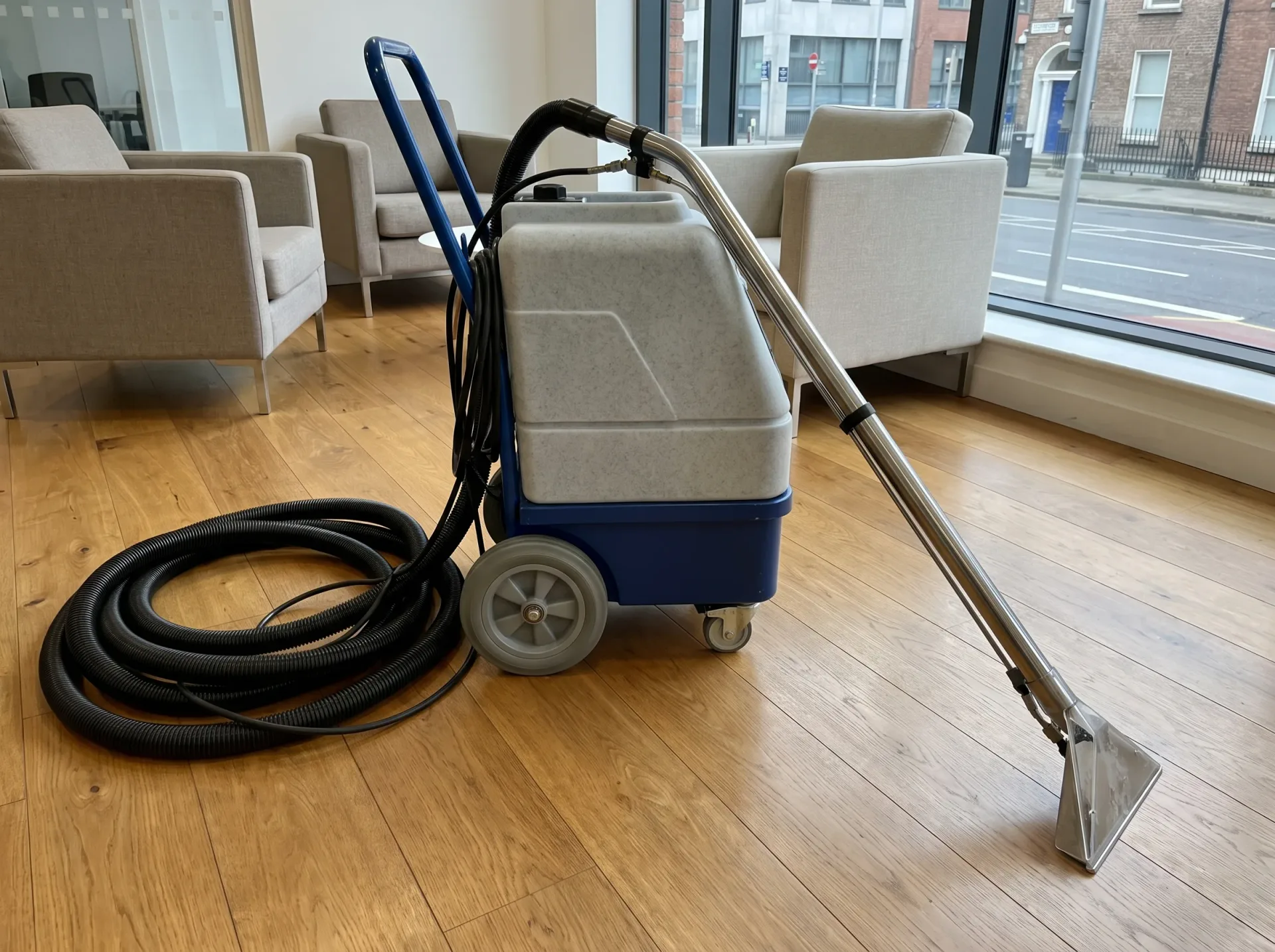 Professional hot water extraction equipment for commercial carpet cleaning