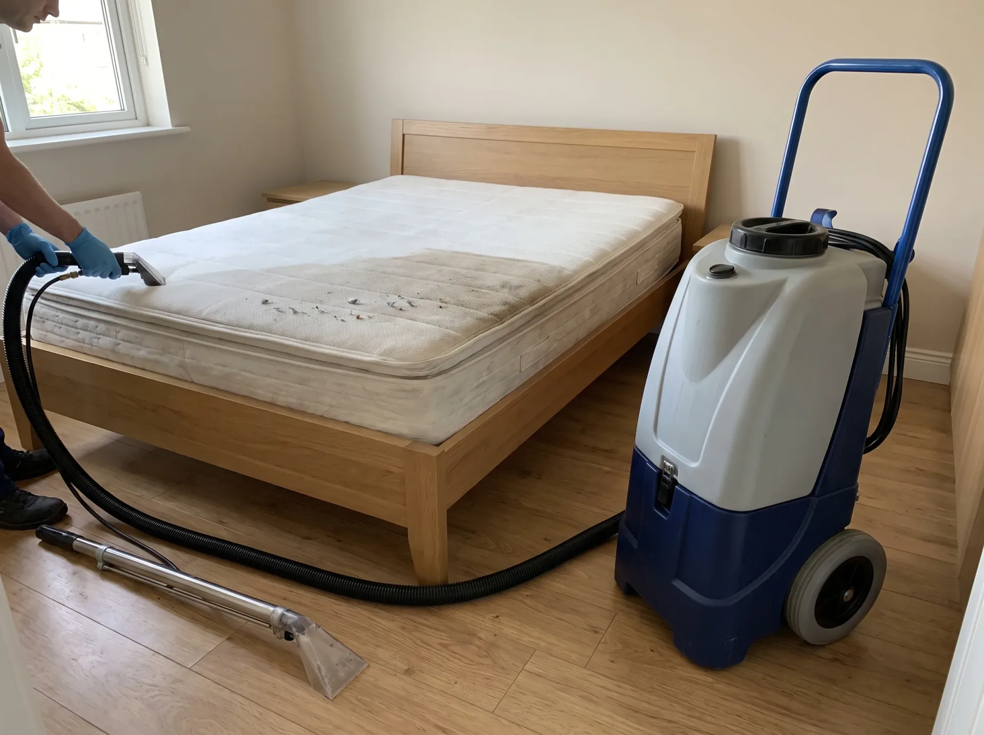 Professional hot water extraction mattress cleaning with specialized equipment