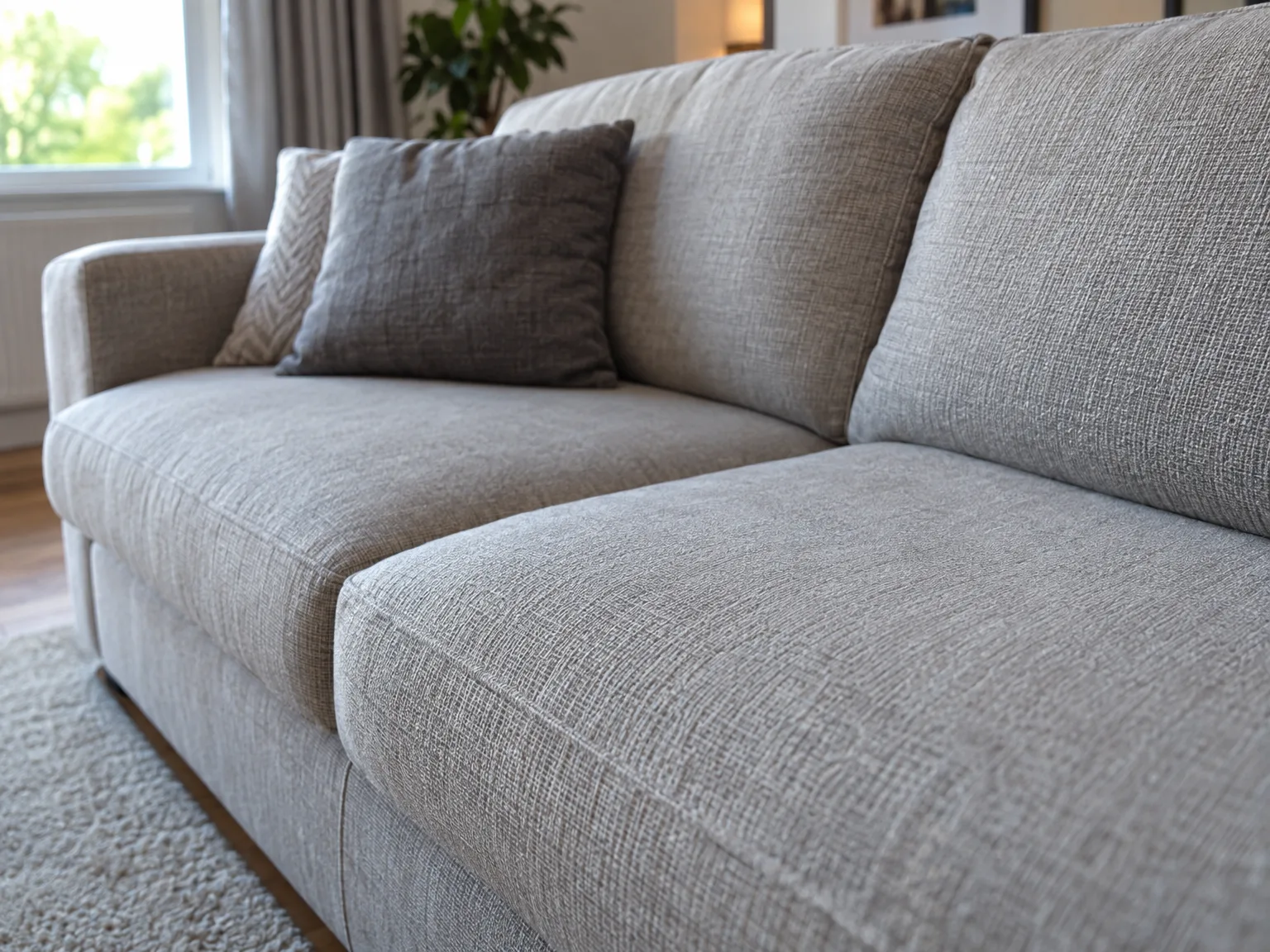 Sofa Cleaning - clean beige upholstered couch with decorative pillows in modern living room